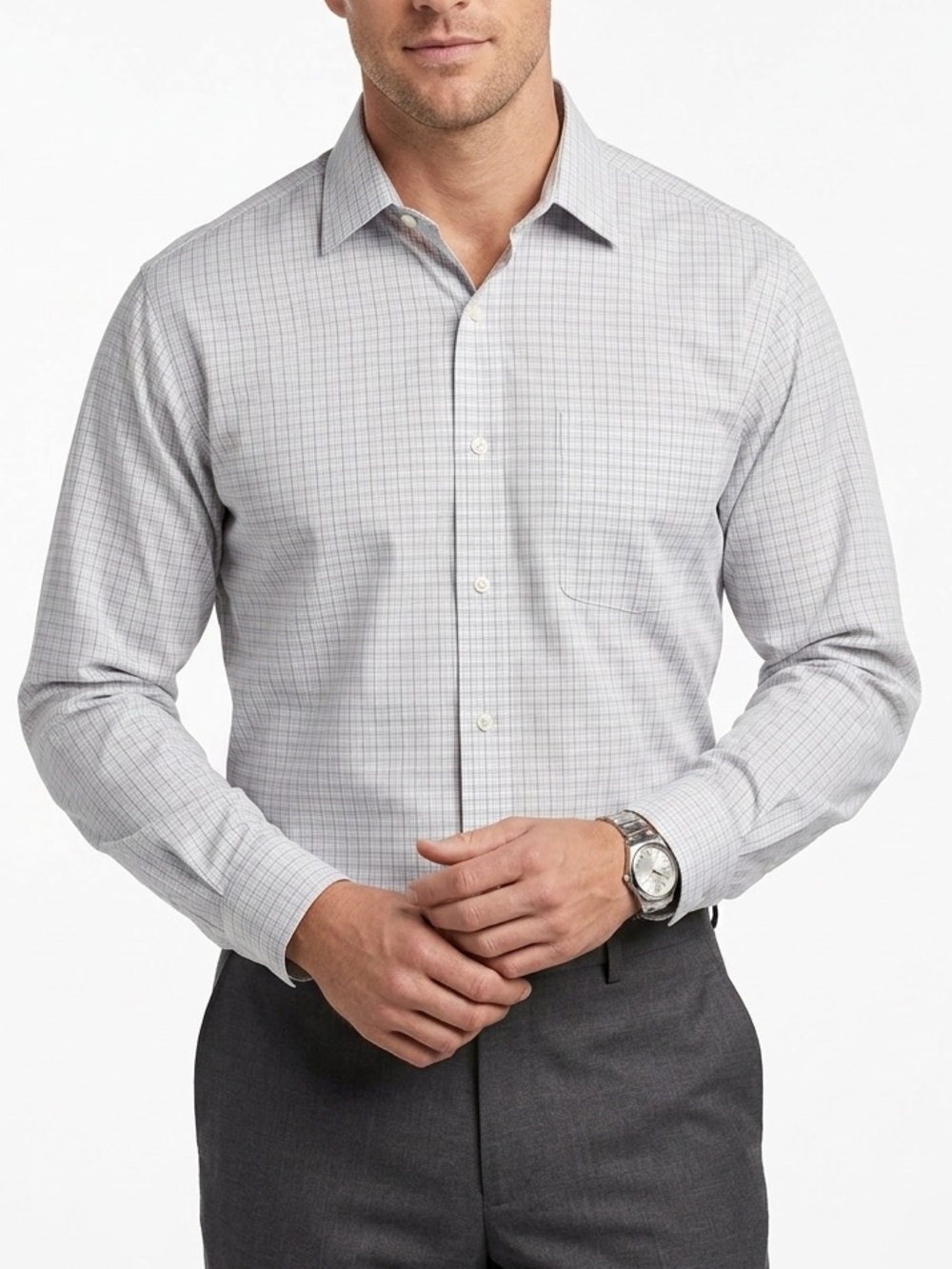Jos A Bank‎ Traveler Dress Shirt 18.5 2XL Gray Check Button Down Cotton Men’s